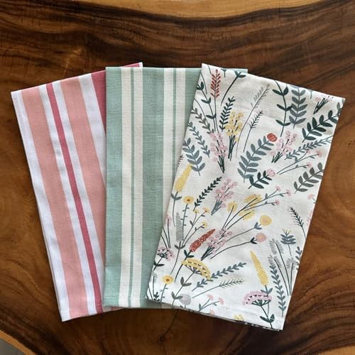 Oak & Lily Set of 3 Kitchen Napkins | Dish Towels | 100% Cotton | Premium European Quality | Washable, Large Size (40 * 60cm) Kitchen Cloth for Roti, Cleaning, Drying, Wiping | Green Floral Prints - Image 2