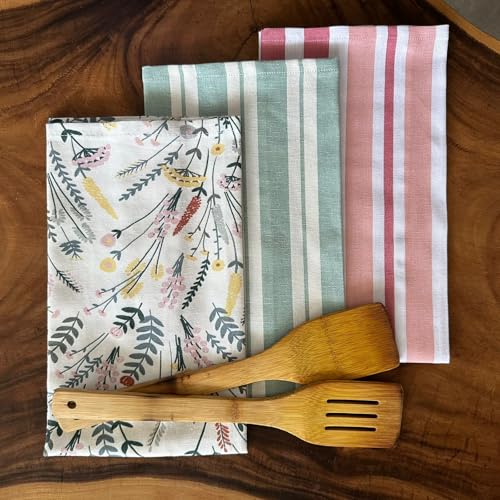 Oak & Lily Set of 3 Kitchen Napkins | Dish Towels | 100% Cotton | Premium European Quality | Washable, Large Size (40 * 60cm) Kitchen Cloth for Roti, Cleaning, Drying, Wiping | Green Floral Prints - Image 3