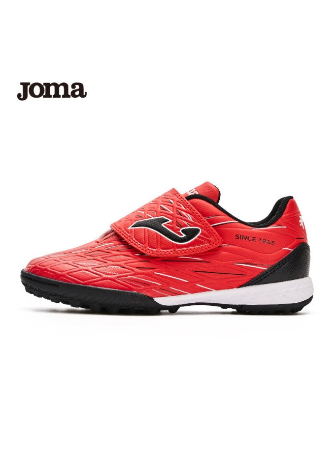 Joma Soccer Shoes For Children, Tf Turf Cleats, Boys And Girls Youth Non-slip Wear-resistant Velcro Football Training Shoes, Red, Size 32 - Image 1