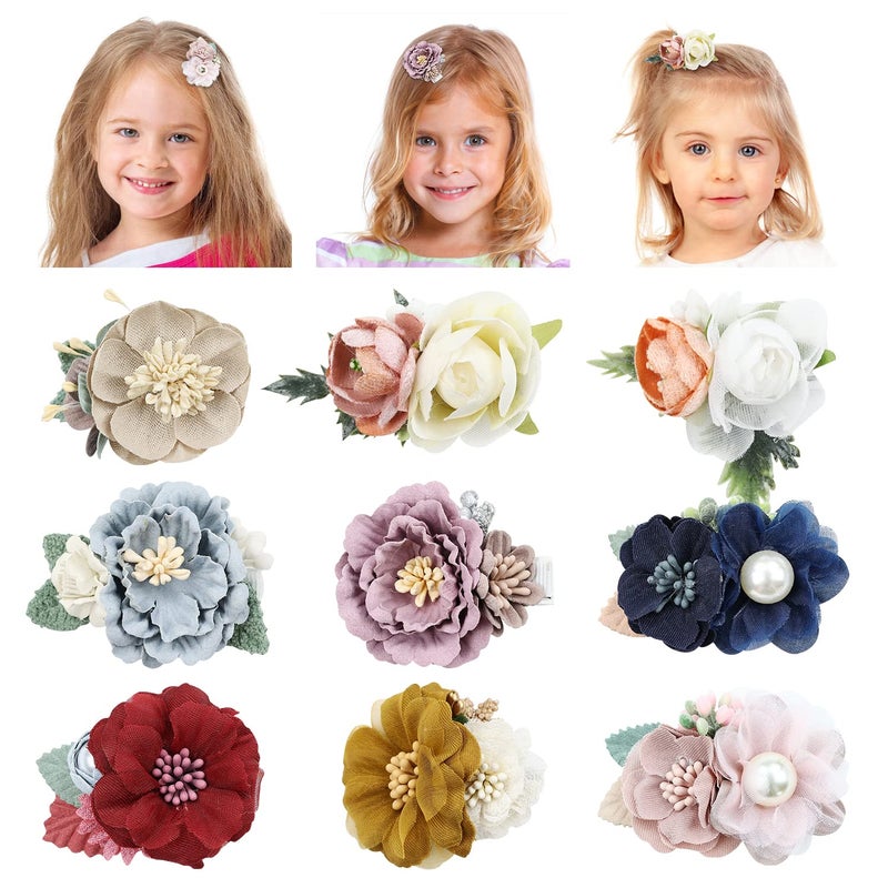 Cinaci 9 Pack Delicate Vintage Floral Rose Flower Alligator Hair Clips Brides Barrettes Accessories for Baby Girls Infants Toddlers Kids Teens Princess - Image 1