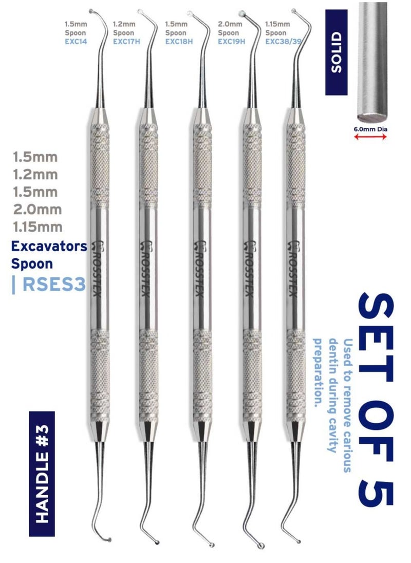 Crosstex - Dental Instruments Spoon Excavator Set of 5 Solid Handle Double Ended - Image 1
