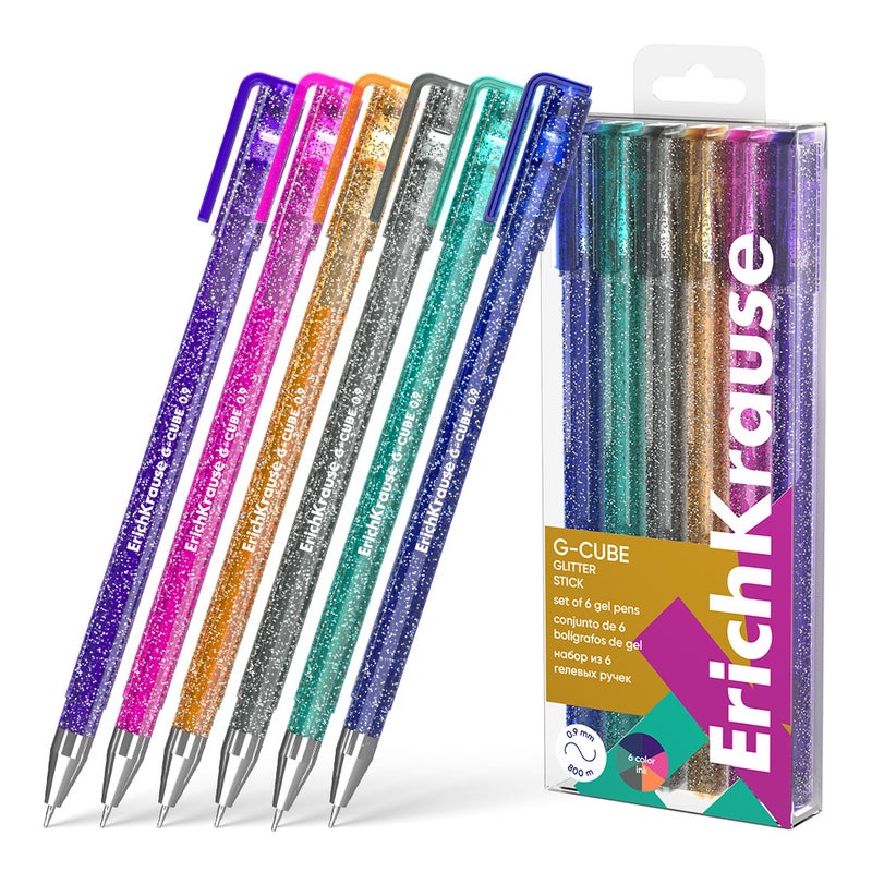 Gel Pen Set G-Cube Stick Glitter Assorted Colors 1.0mm Set of 6
