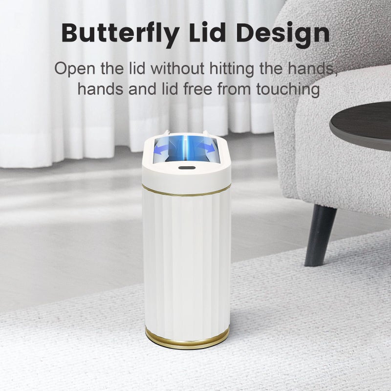 SYNCVIBE Bathroom Trash Can with Butterfly Lid 2 Gallon Sensor Trash can, IPX5 Waterproof Garbage Can, Automatic Slim Trash Bin, Under-Counter Wastebasket, Bathroom Decor for Bedroom, White Gold - Image 3