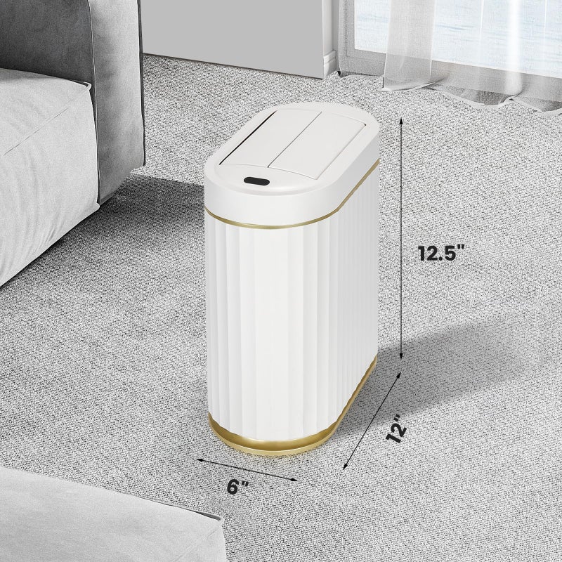 SYNCVIBE Bathroom Trash Can with Butterfly Lid 2 Gallon Sensor Trash can, IPX5 Waterproof Garbage Can, Automatic Slim Trash Bin, Under-Counter Wastebasket, Bathroom Decor for Bedroom, White Gold - Image 2