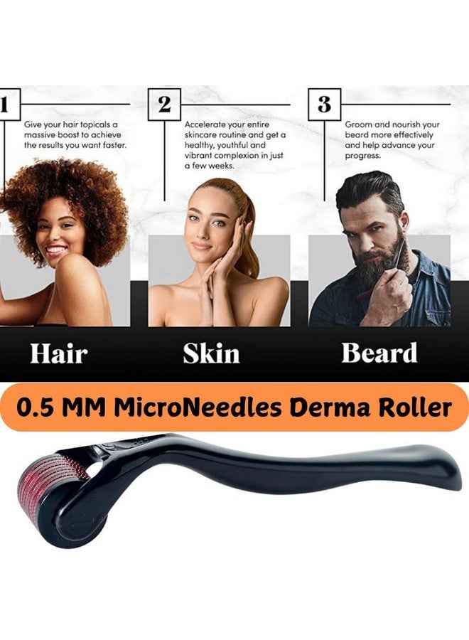Crescent Premium Derma Roller With 540 Titanium Micro Needles For Beard Regrowth| Hair Regrowth|Facial Rejuvenation| Reducing Rrinkles And Stratch Marks| Size: 0.5 Mm|Men & Women| Black| Pack Of 1 - Image 4