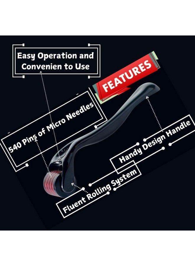 Crescent Premium Derma Roller With 540 Titanium Micro Needles For Beard Regrowth| Hair Regrowth|Facial Rejuvenation| Reducing Rrinkles And Stratch Marks| Size: 0.5 Mm|Men & Women| Black| Pack Of 1 - Image 5