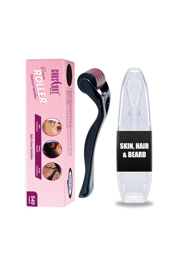 Crescent Premium Derma Roller With 540 Titanium Micro Needles For Beard Regrowth| Hair Regrowth|Facial Rejuvenation| Reducing Rrinkles And Stratch Marks| Size: 0.5 Mm|Men & Women| Black| Pack Of 1 - Image 1