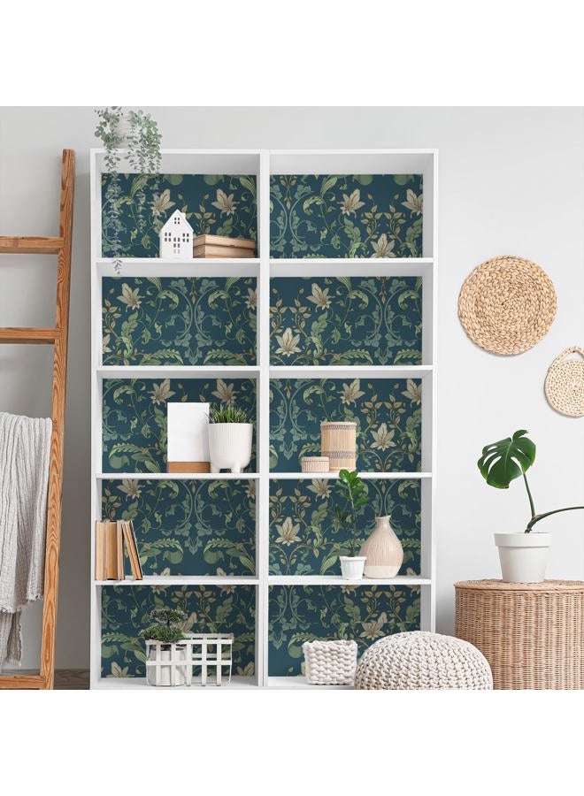 VaryStyle William Morris Floral Wallpaper Navy Blue Green Fern Leaf Floral Peel and Stick Vintage Victorian Wallpaper for Bedroom Bathroom Removable Retro Contact Paper for Walls Cabinets 17.7"x118" - Image 4