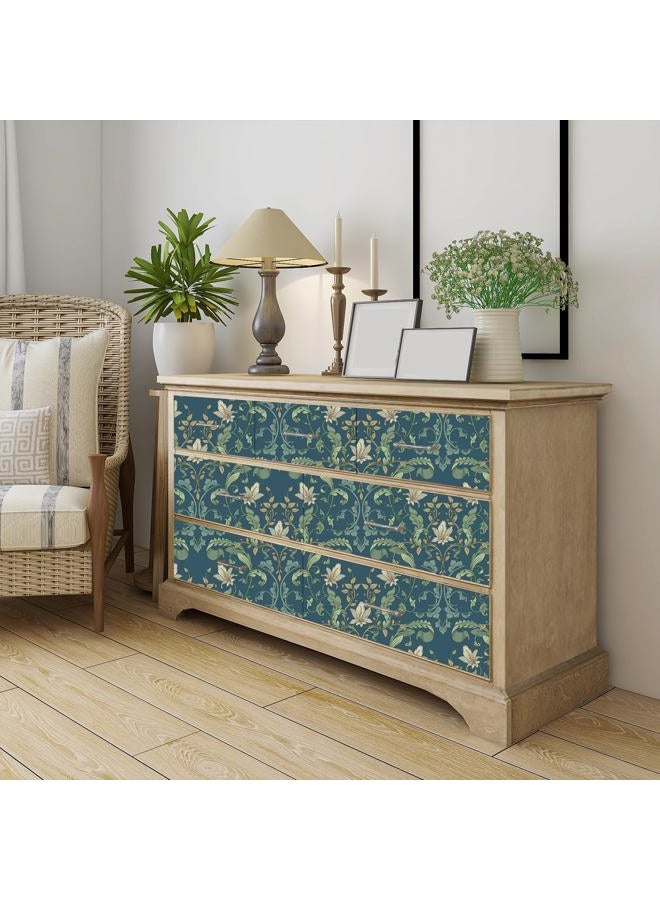 VaryStyle William Morris Floral Wallpaper Navy Blue Green Fern Leaf Floral Peel and Stick Vintage Victorian Wallpaper for Bedroom Bathroom Removable Retro Contact Paper for Walls Cabinets 17.7"x118" - Image 3