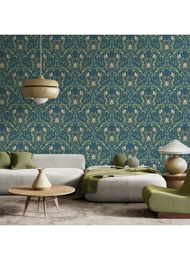 VaryStyle William Morris Floral Wallpaper Navy Blue Green Fern Leaf Floral Peel and Stick Vintage Victorian Wallpaper for Bedroom Bathroom Removable Retro Contact Paper for Walls Cabinets 17.7"x118" - Image 5