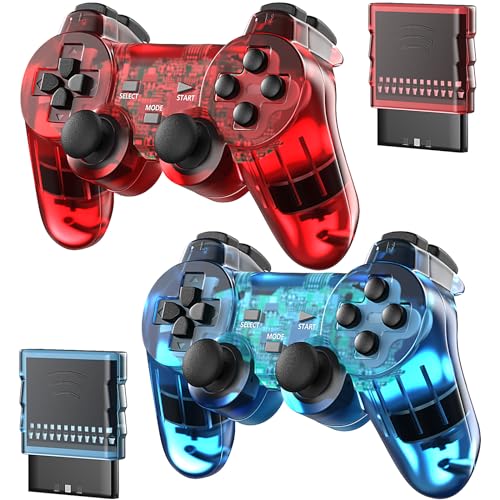 Degulan Wireless Controller Compatible with PS-2 Console, Remote Gamepad for Play 2 (ClearRed and ClearBlue) - Image 1