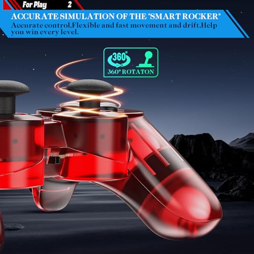Degulan Wireless Controller Compatible with PS-2 Console, Remote Gamepad for Play 2 (ClearRed and ClearBlue) - Image 4