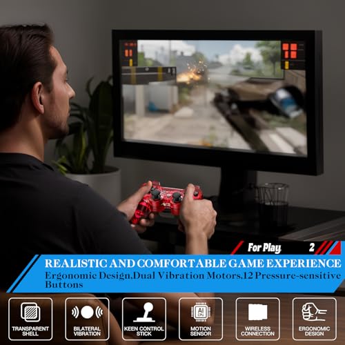 Degulan Wireless Controller Compatible with PS-2 Console, Remote Gamepad for Play 2 (ClearRed and ClearBlue) - Image 2