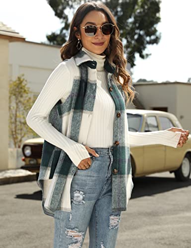 UANEO Womens Fall Flannel Plaid Vest Button Down Sleeveless Shirt Jacket With Pockets (Green-L) - Image 5