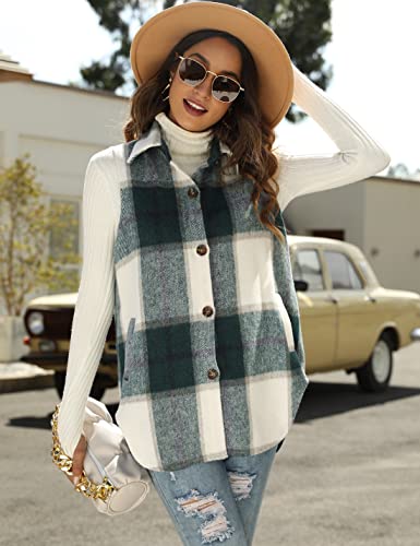 UANEO Womens Fall Flannel Plaid Vest Button Down Sleeveless Shirt Jacket With Pockets (Green-L) - Image 4