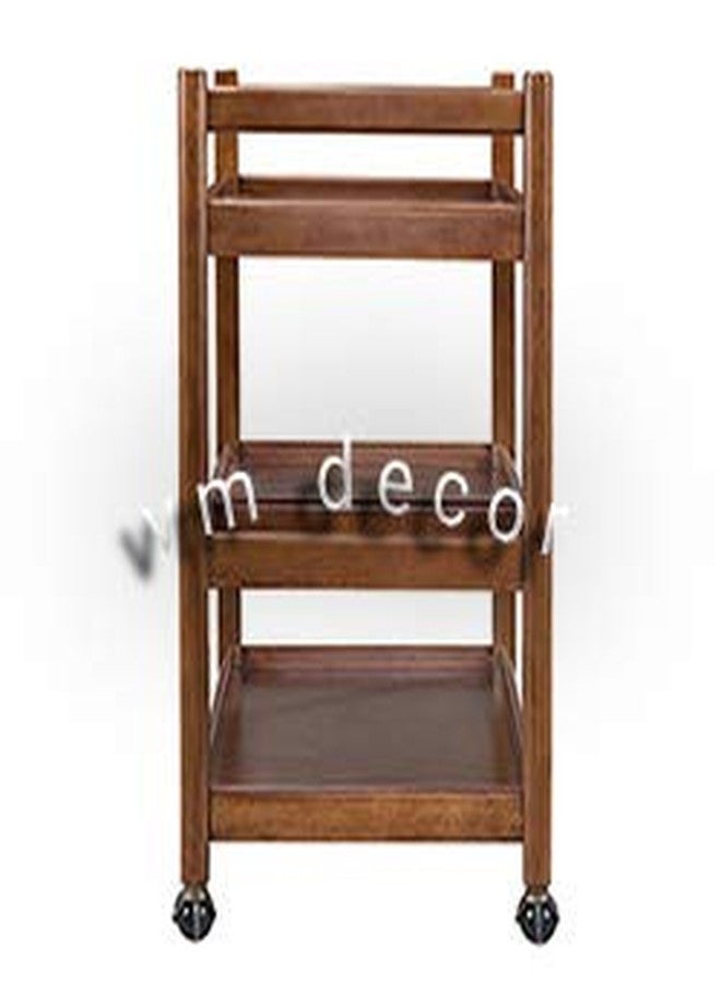 VM DECOR Wooden Wine cart Serving bar Trolley with Wheel Black Finish (20×13×27 inches, Brown) - Image 2