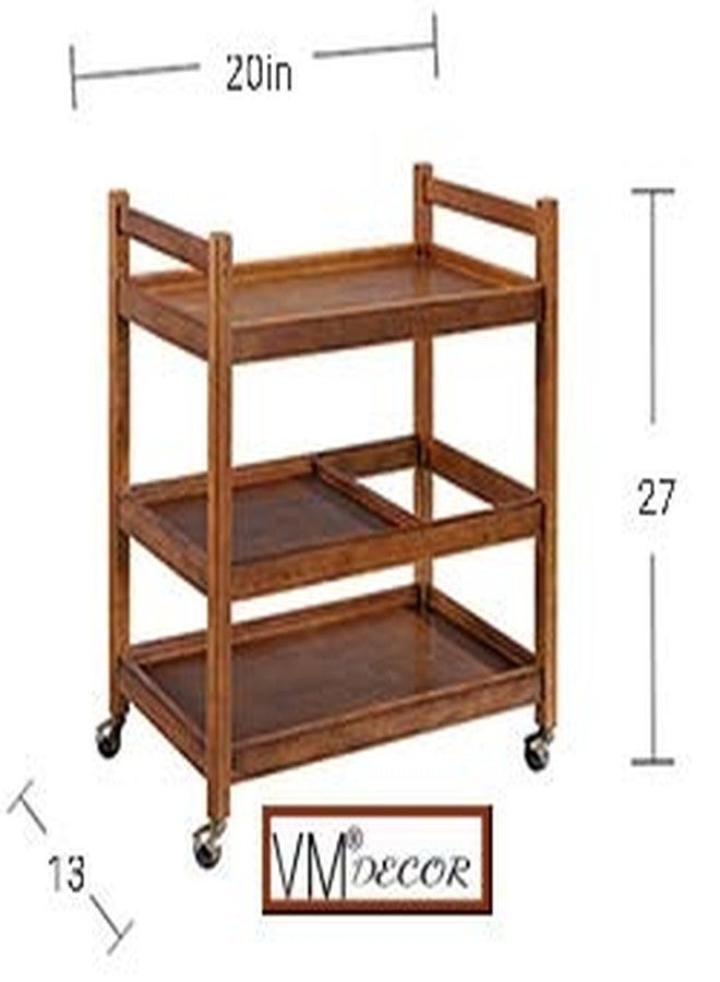 VM DECOR Wooden Wine cart Serving bar Trolley with Wheel Black Finish (20×13×27 inches, Brown) - Image 5