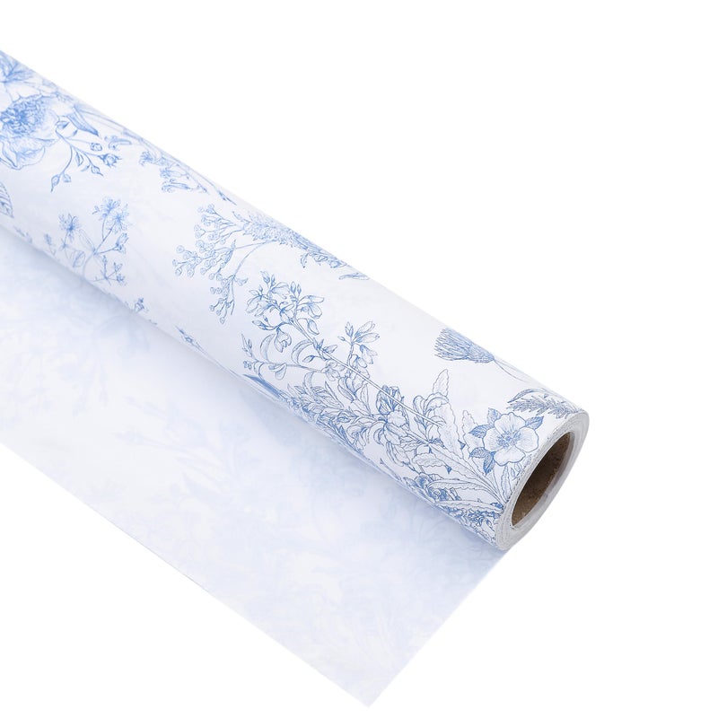 Qirrmiy Blue Floral Wrapping Paper Roll, Mini Roll-17 Inches * 32.8 Feet, Flowers Design Wrap Paper for Girls Women Grandma, for Birthdays, Valentine's Day, Weddings, Anniversaries, Mother's Day, 1 Roll - Image 5