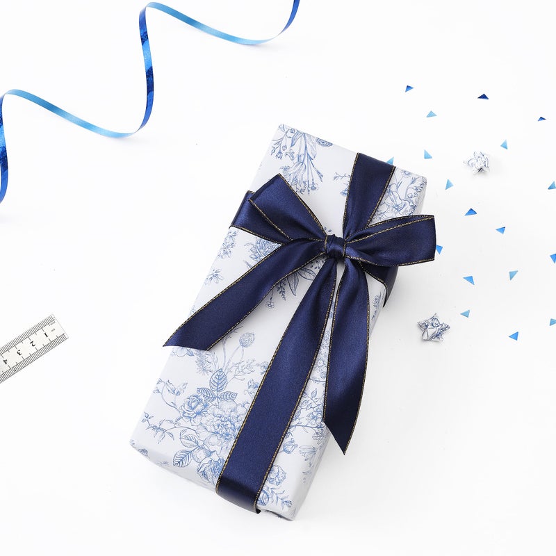 Qirrmiy Blue Floral Wrapping Paper Roll, Mini Roll-17 Inches * 32.8 Feet, Flowers Design Wrap Paper for Girls Women Grandma, for Birthdays, Valentine's Day, Weddings, Anniversaries, Mother's Day, 1 Roll - Image 4