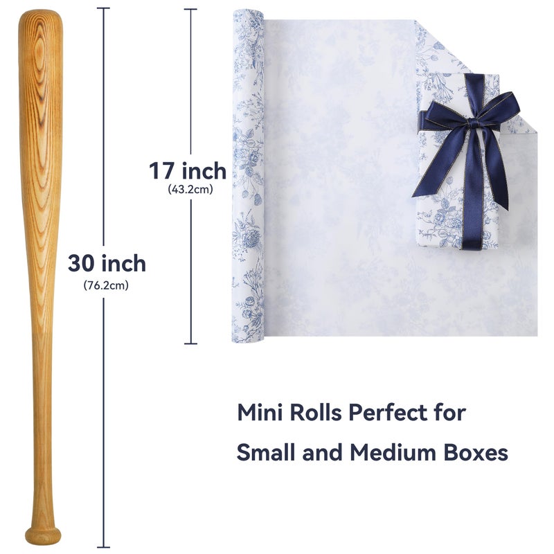 Qirrmiy Blue Floral Wrapping Paper Roll, Mini Roll-17 Inches * 32.8 Feet, Flowers Design Wrap Paper for Girls Women Grandma, for Birthdays, Valentine's Day, Weddings, Anniversaries, Mother's Day, 1 Roll - Image 3