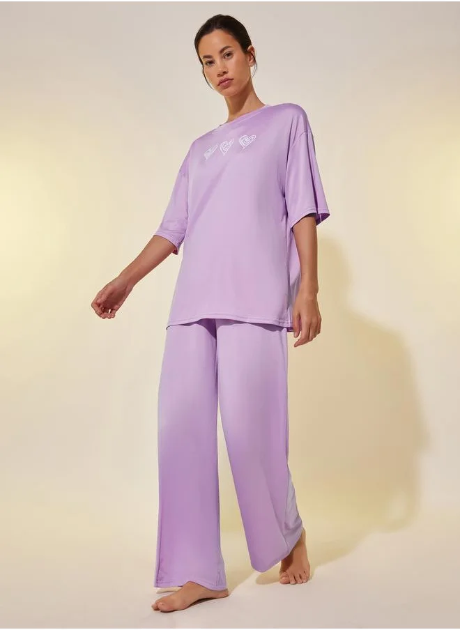 Take Two Take Two Graphic Print Oversize T-Shirt and Pyjama Set