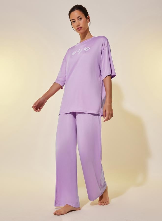 Take Two Graphic Print Oversize T-Shirt and Pyjama Set - Image 1