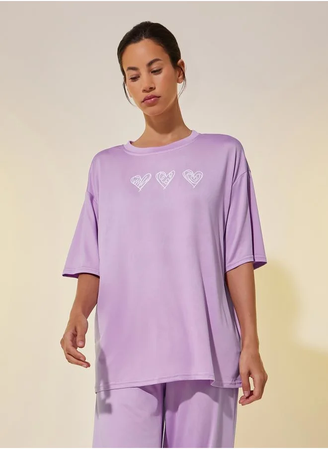 Take Two Take Two Graphic Print Oversize T-Shirt and Pyjama Set