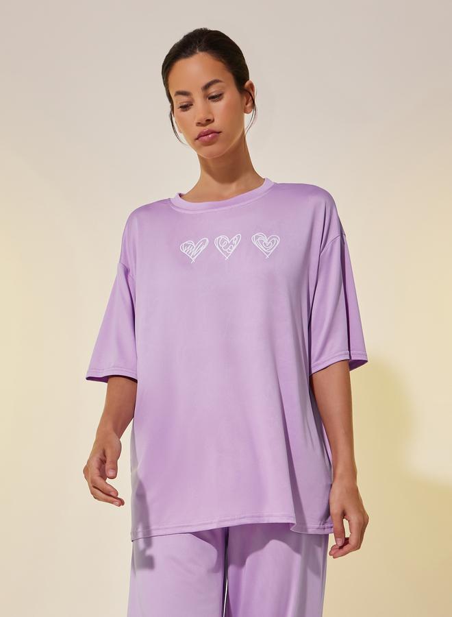 Take Two Graphic Print Oversize T-Shirt and Pyjama Set - Image 2
