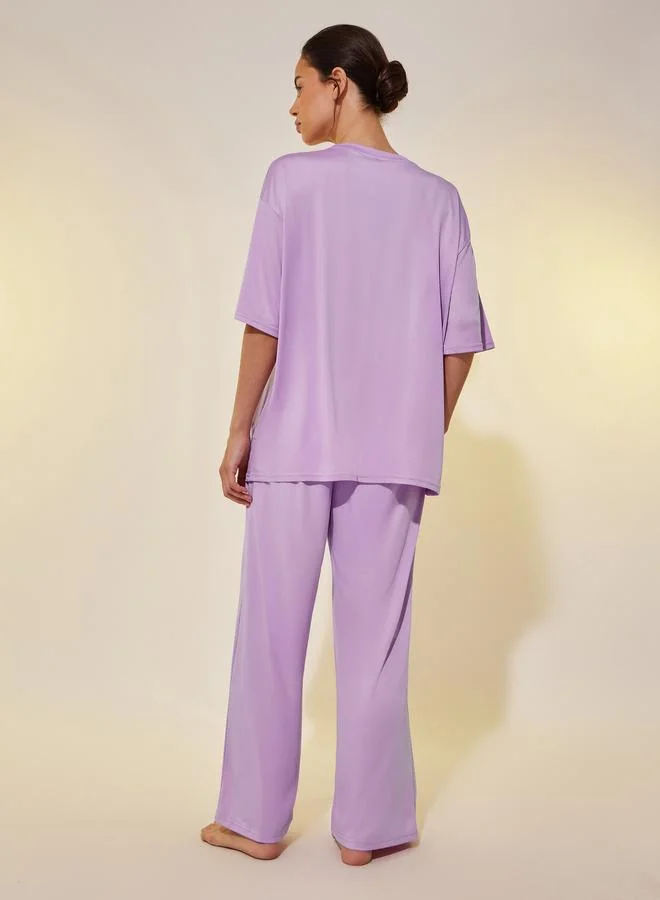 Take Two Take Two Graphic Print Oversize T-Shirt and Pyjama Set