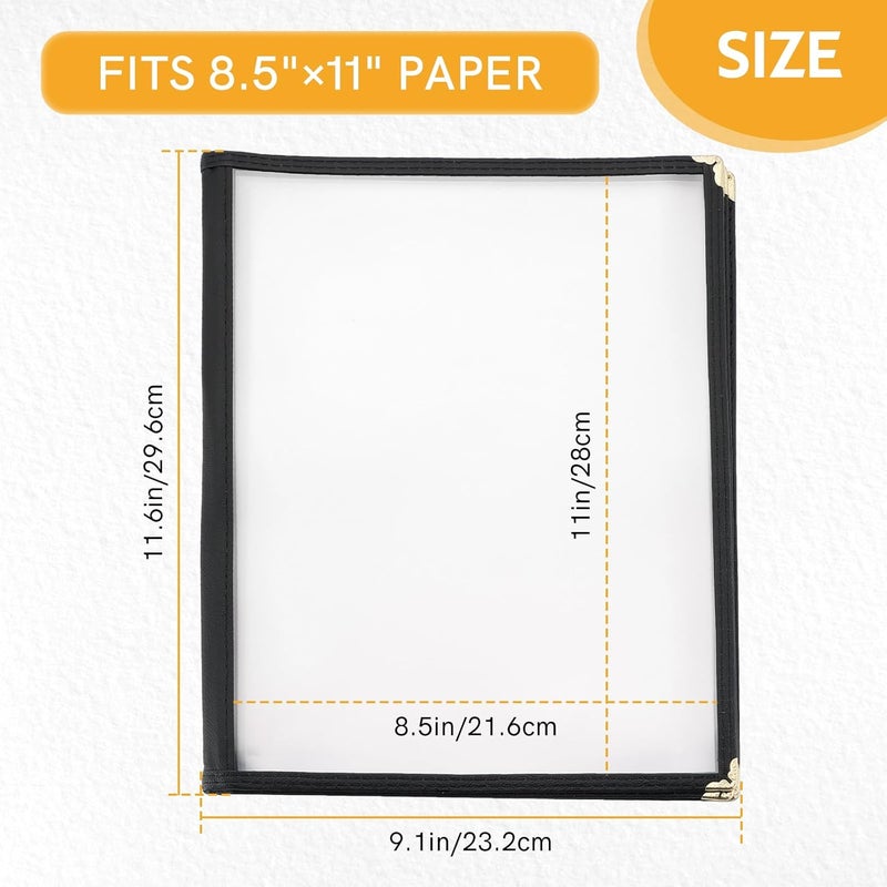 MYFULLY 2 Pack Menu Covers 8.5 x 11 Inch, 4 Page 8 View Restaurant Menu Holder, Transparent Plastic Menu Sleeves with Leatherette Trim, Fits A4 Letter Size Paper for Kitchen, Cafe, Bar, Homeschool - Image 2