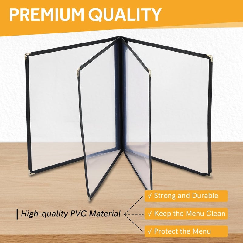MYFULLY 2 Pack Menu Covers 8.5 x 11 Inch, 4 Page 8 View Restaurant Menu Holder, Transparent Plastic Menu Sleeves with Leatherette Trim, Fits A4 Letter Size Paper for Kitchen, Cafe, Bar, Homeschool - Image 3