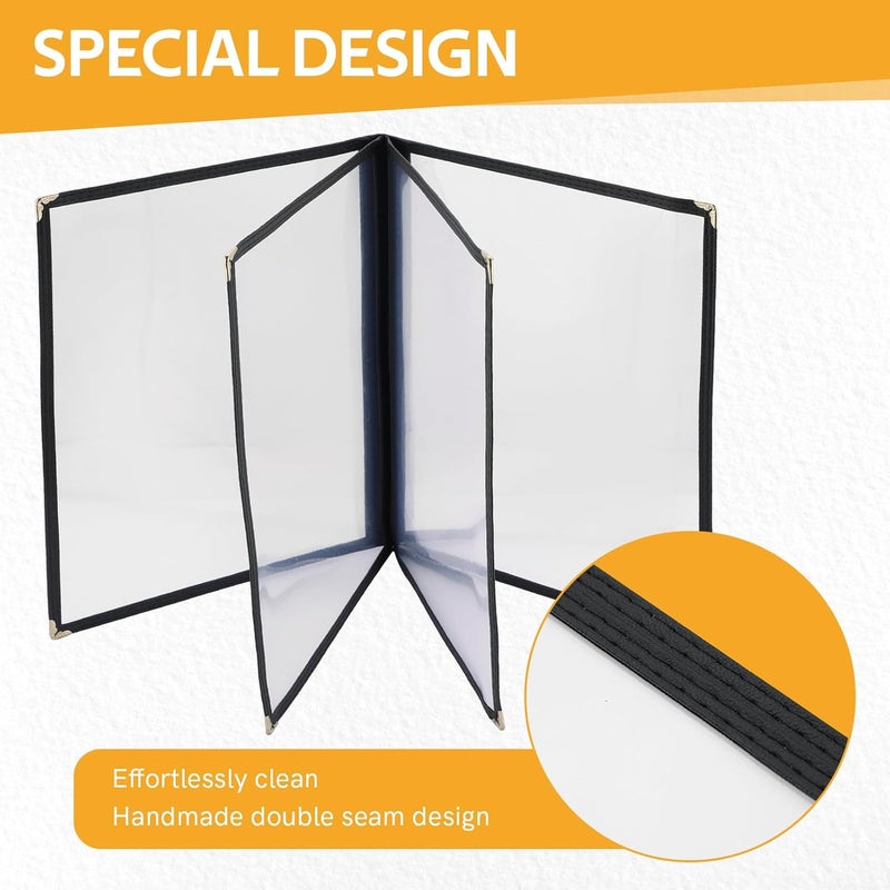 MYFULLY 2 Pack Menu Covers 8.5 x 11 Inch, 4 Page 8 View Restaurant Menu Holder, Transparent Plastic Menu Sleeves with Leatherette Trim, Fits A4 Letter Size Paper for Kitchen, Cafe, Bar, Homeschool - Image 5