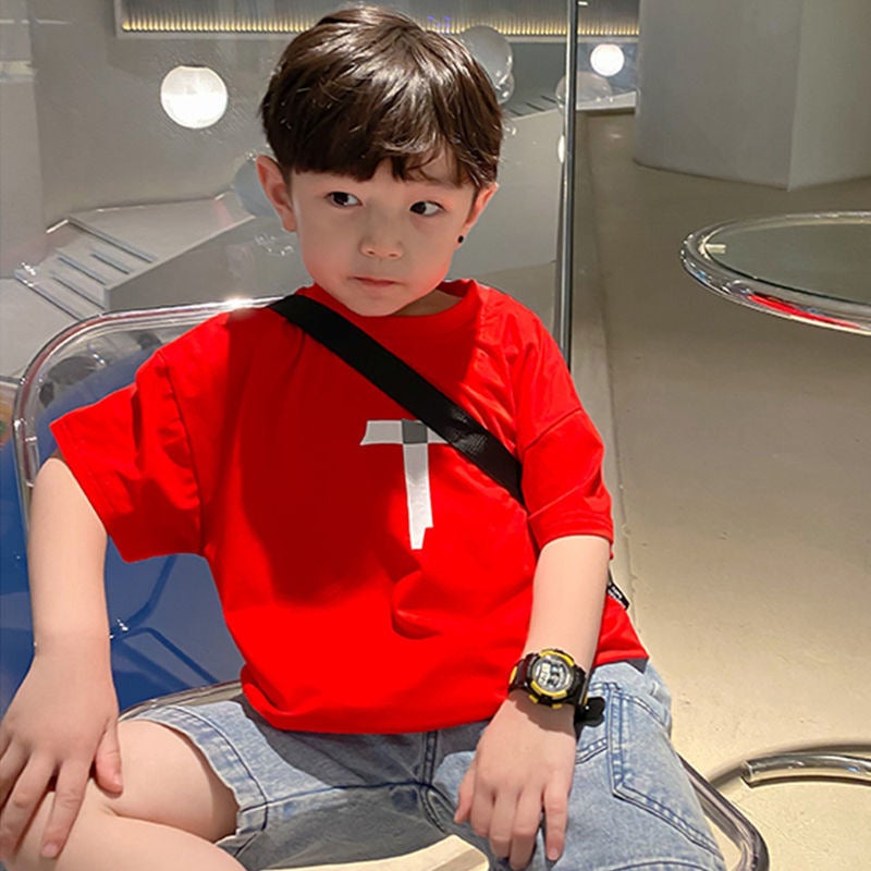 Boys' Cotton Graffiti Short-sleeved T-shirt 2023 New Arrival Loose Children's Summer Baby's Little Boy's All-match Trendy Top - Image 3