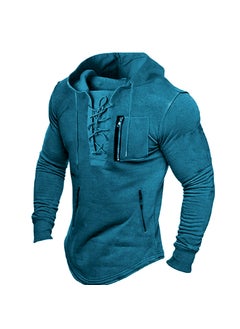 Generic 2024 Mens Hoodie Spring Fall Solid Color Zip Pocket Streetwear Blue 