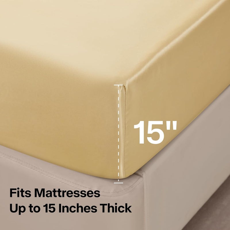 BEDELITE California King Sheets Set, Luxury Soft Champagne Satin Sheets for Hair and Skin, Similar to Silk Bed Sheets Set 4 Pieces with 1 Deep Pocket Fitted Sheet, 1 Flat Sheet, and 2 Pillowcases - Image 5
