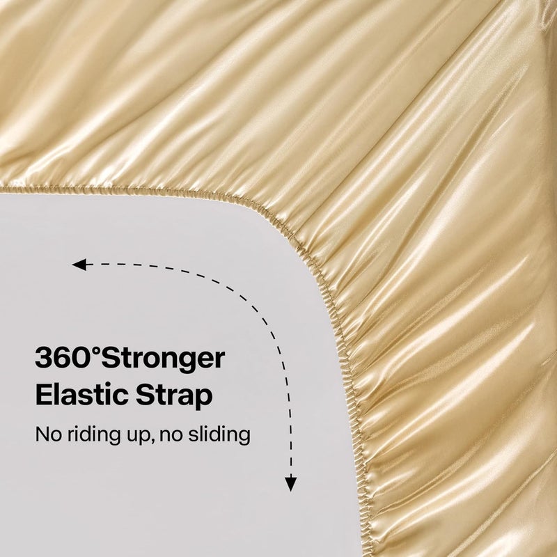 BEDELITE California King Sheets Set, Luxury Soft Champagne Satin Sheets for Hair and Skin, Similar to Silk Bed Sheets Set 4 Pieces with 1 Deep Pocket Fitted Sheet, 1 Flat Sheet, and 2 Pillowcases - Image 4