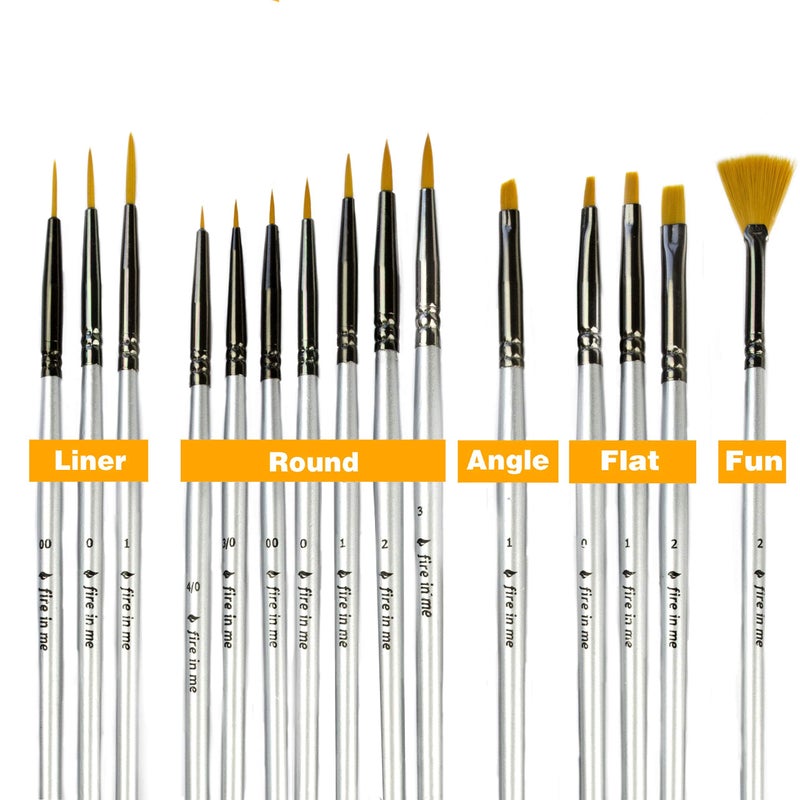 fire in me Premium Fine Detail Paint Brush Set of 15 pcs Miniature Paint Brushes kit Tiny Small Model Brushes for Acrylic Painting Watercolor Oil  for Miniatures Fine Detailing Model Art Hobby Supplies