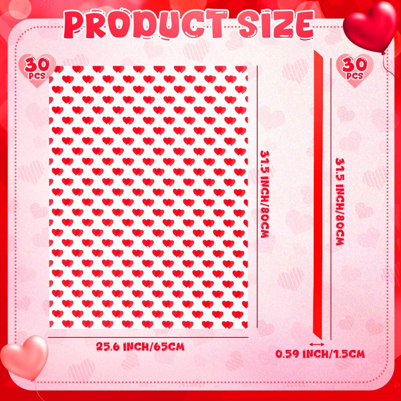Tenceur 30 Pcs Gaint Valentine's Day Heart Clear Cellophane Gift Bags with Red Ribbons - Large 25.6 Ã— 31.5 Inches Valentine's Day Plastic Basket Wrapping for Gifts, Crafts, Dolls, and Toys - Image 3