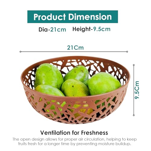 Go Hooked 21cm Plastic Fruit Bowl | Durable & Stylish 9.5cm Height Fruit Storage Organizer | Multipurpose Serving Bowl for Kitchen, Dining, & Home Décor | BPA-Free & Easy to Clean Brown Pack of 2 - Image 4