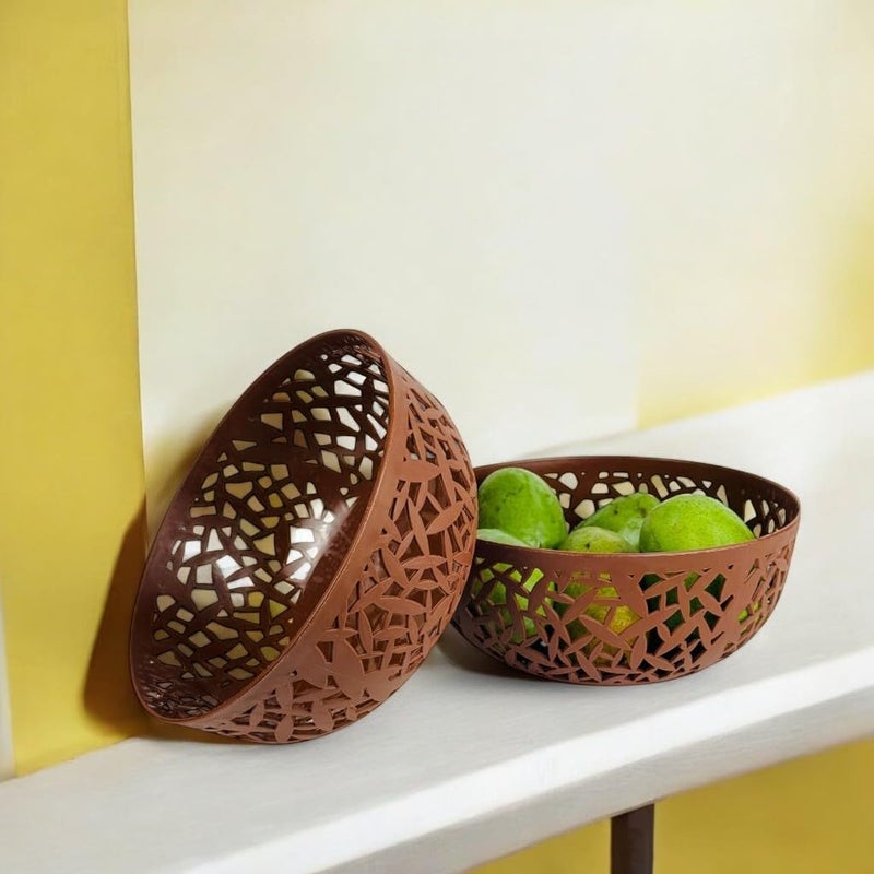 Go Hooked 21cm Plastic Fruit Bowl | Durable & Stylish 9.5cm Height Fruit Storage Organizer | Multipurpose Serving Bowl for Kitchen, Dining, & Home Décor | BPA-Free & Easy to Clean Brown Pack of 2 - Image 1