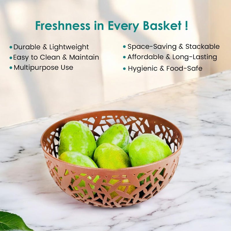 Go Hooked 21cm Plastic Fruit Bowl | Durable & Stylish 9.5cm Height Fruit Storage Organizer | Multipurpose Serving Bowl for Kitchen, Dining, & Home Décor | BPA-Free & Easy to Clean Brown Pack of 2 - Image 3