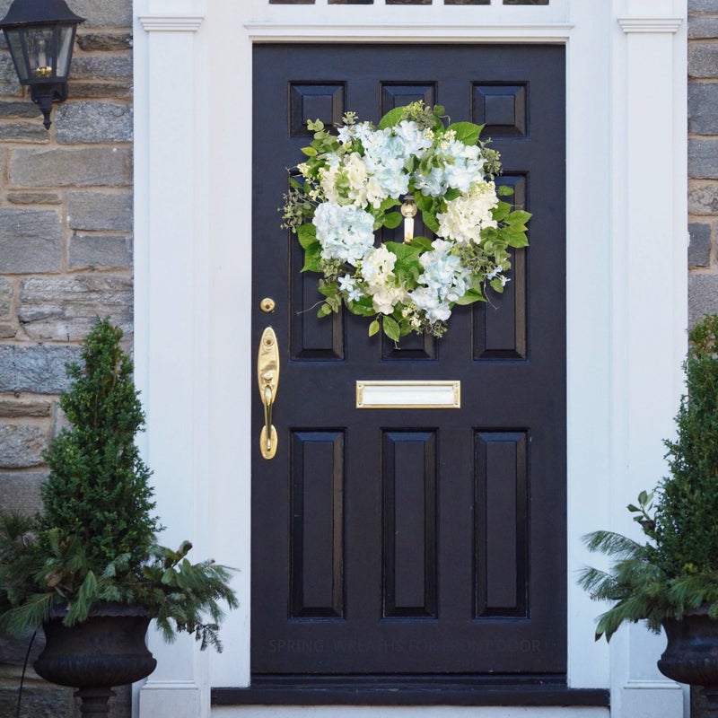 Quixem Spring Wreath Artificial Hydrangea Eucalyptus 20IN, Light Blue White Green, Spring Easter Summer Front Door Wall DÃ©cor - Image 3