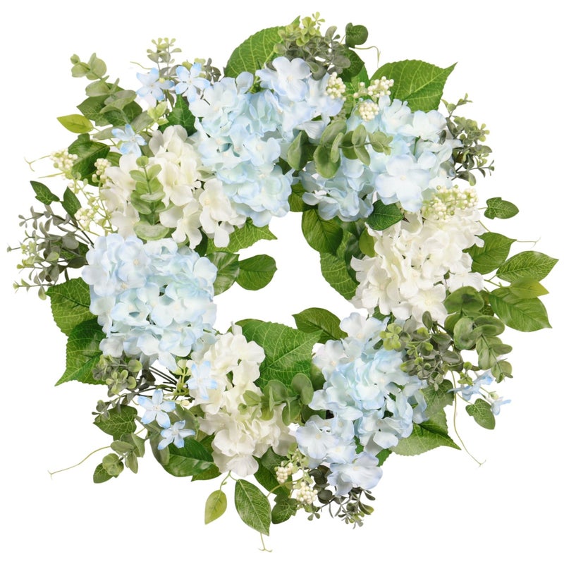 Quixem Spring Wreath Artificial Hydrangea Eucalyptus 20IN, Light Blue White Green, Spring Easter Summer Front Door Wall DÃ©cor - Image 2