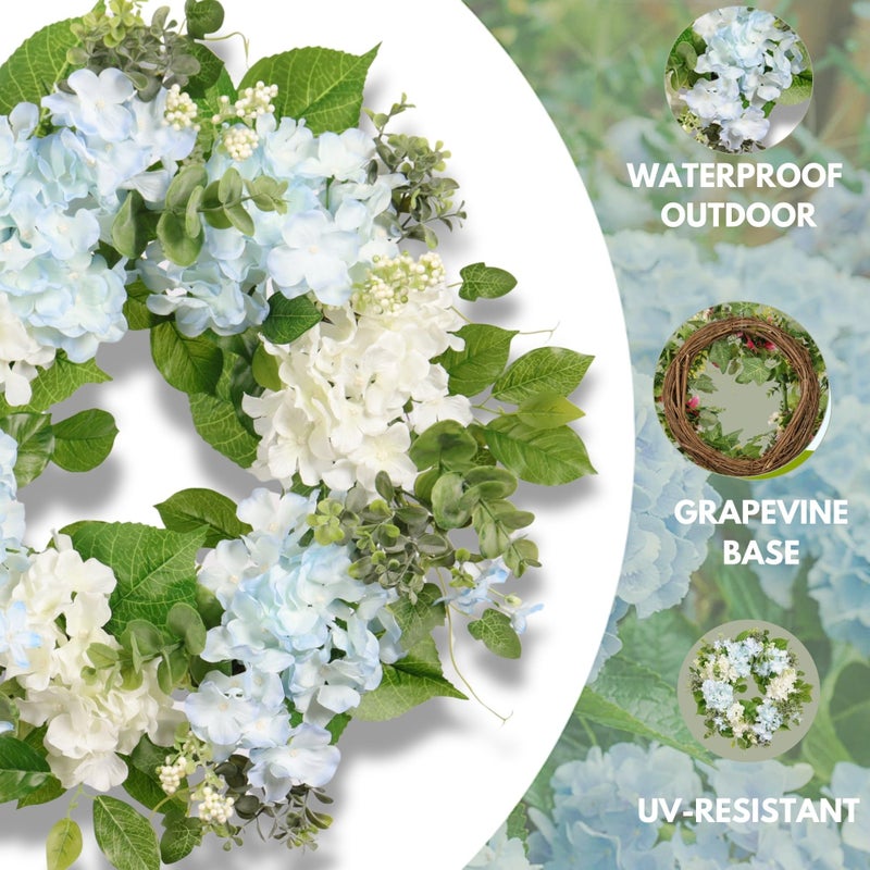 Quixem Spring Wreath Artificial Hydrangea Eucalyptus 20IN, Light Blue White Green, Spring Easter Summer Front Door Wall DÃ©cor - Image 5