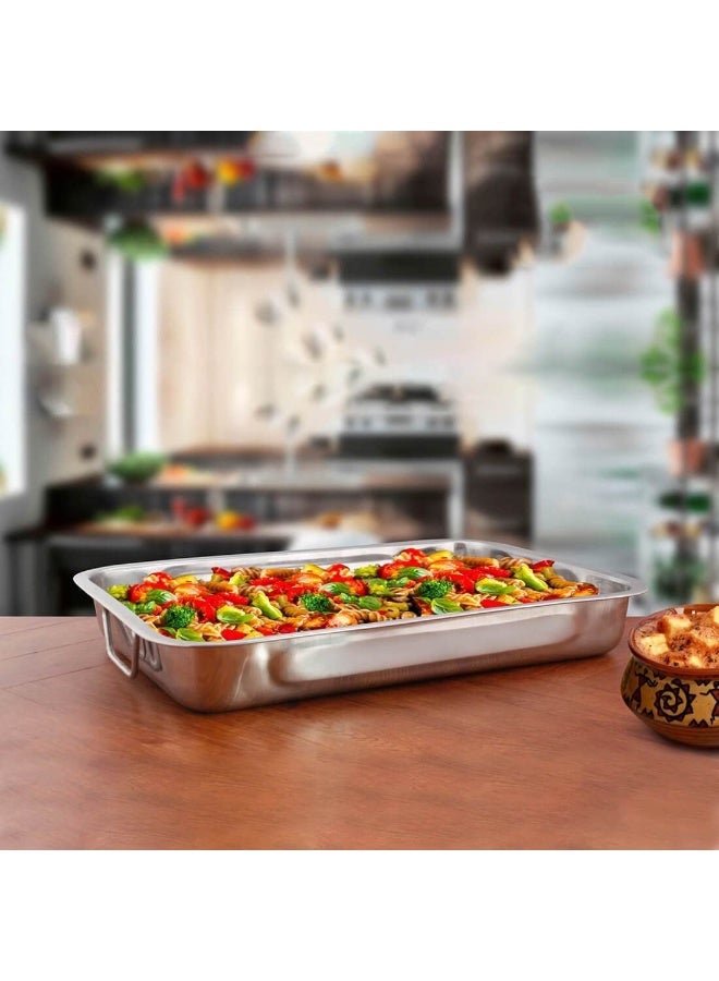Shri & Sam High Grade Stainless Steel Lasagna Tray with Large Handle for Serving Any Foods (Silver) 35 CM - Image 3