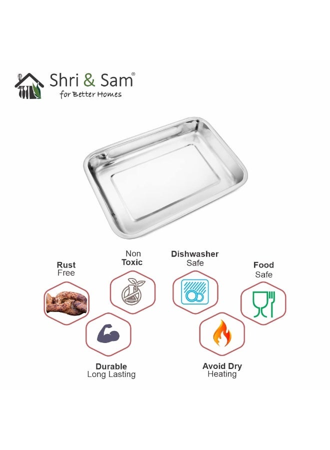 Shri & Sam High Grade Stainless Steel Lasagna Tray with Large Handle for Serving Any Foods (Silver) 35 CM - Image 2