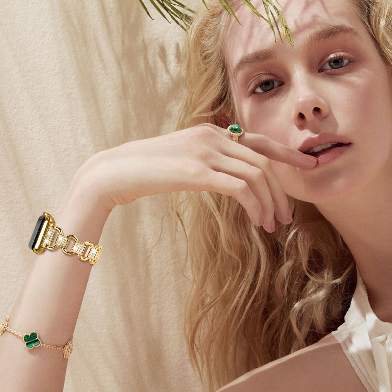 إيروريكس لساعة Apple Watch 42 مم / 41 مم / 40 مم / 38 مم سوار ساعة فولاذي بيضاوي مرصع بالألماس (ذهبي) - Image 5