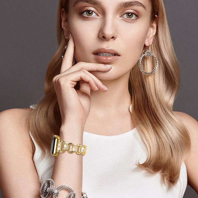 إيروريكس لساعة Apple Watch 42 مم / 41 مم / 40 مم / 38 مم سوار ساعة فولاذي بيضاوي مرصع بالألماس (ذهبي) - Image 4