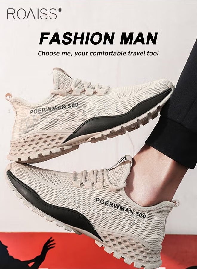 roaiss Fly Woven Lightweight Sneakers for Men Soft Sole Non Slip Shock Breathable Outdoor Sports Walking Shoes Mens Street Style Low Top Lace up Front Elastic Training Running Shoes Colorblock Sneakers  - Image 1