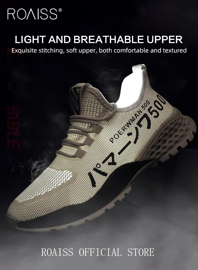 roaiss Fly Woven Lightweight Sneakers for Men Soft Sole Non Slip Shock Breathable Outdoor Sports Walking Shoes Mens Street Style Low Top Lace up Front Elastic Training Running Shoes Colorblock Sneakers  - Image 3